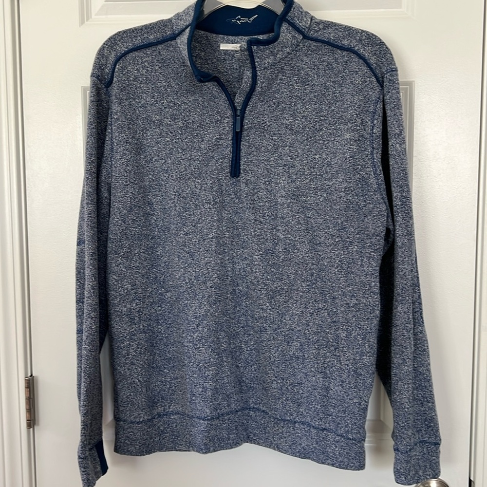 GREG NORMAN Mens Sweater Plush Lined Knit BLUE 1/4 Quarter Zip Pullover Large